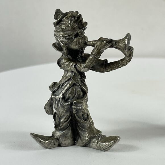 Two Vintage Miniature 2.5" Pewter Musical Clown Figures Sculptures - Picture 6 of 9